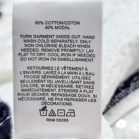 Express Sequin Women's Blouse Knit White Navy Stripe Short Sleeve Top Medium - Picture 7 of 8